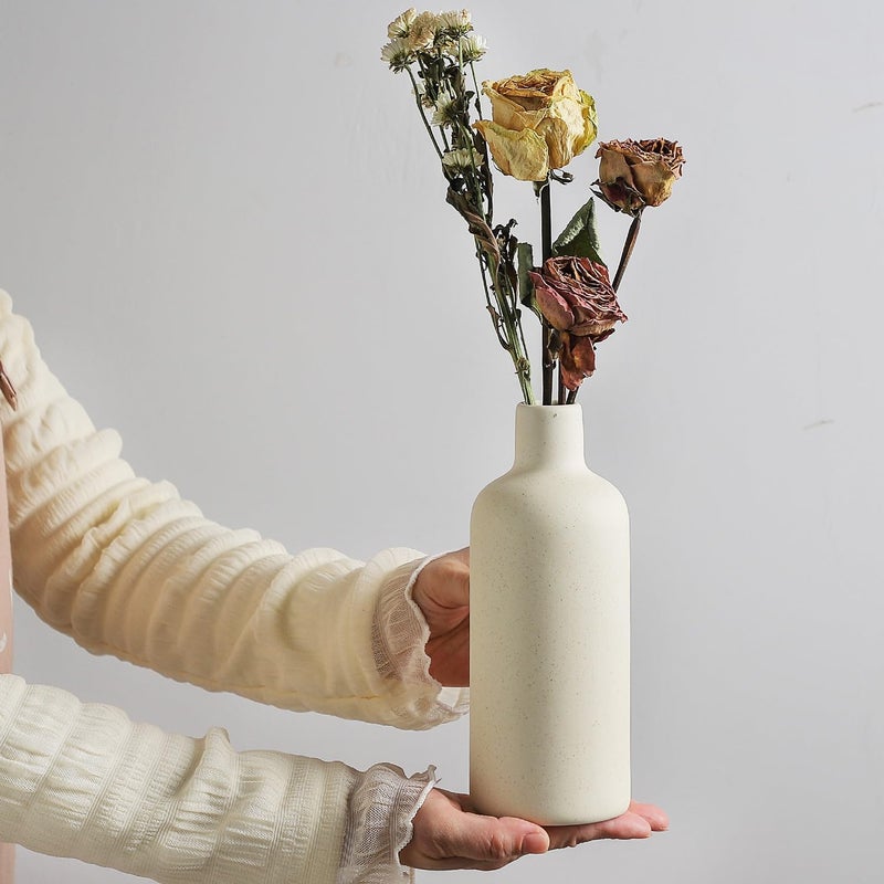 CEMABT Beige Ceramic Vase Set - 4 Small Unique Flower Vases for Centerpieces, Decorative Modern Vases for Home Decor - Image 2